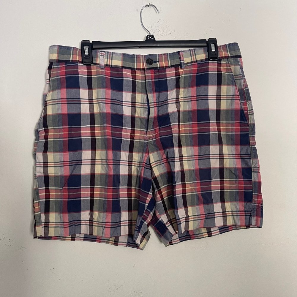 Banana Republic Mens Size 38 Shorts Blue Pink Plaid Golf Short 100% Cotton Y